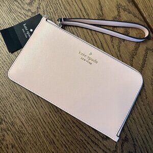 NWT! Kate Spade Lucy Medium L-Zip Wristlet -Light Pink Soffiano